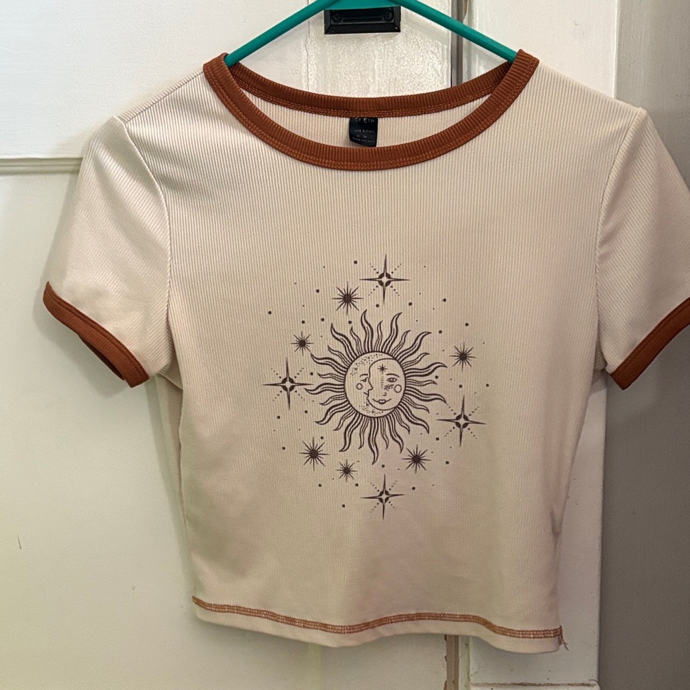 Sun and Moon Graphic Cream Crop Top